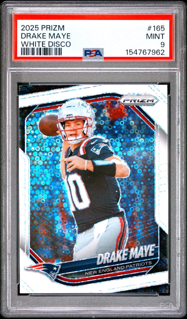Drake Maye · 2025 Panini Prizm - White Disco · #165 [PSA 9]