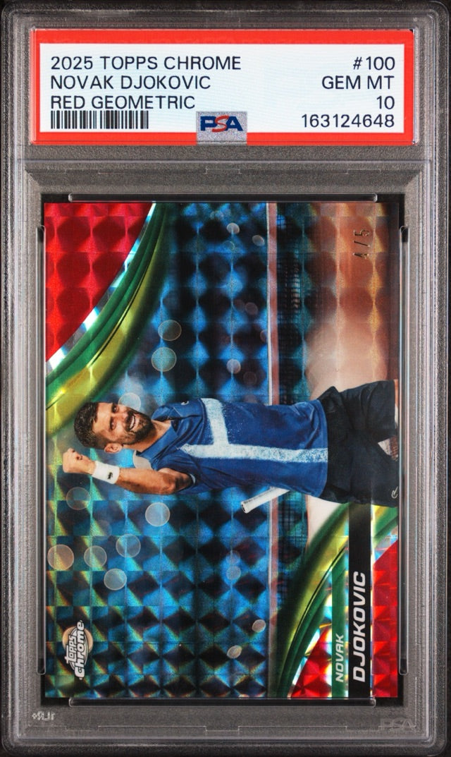 Novak Djokovic · 2025 Topps Chrome - Red Geometric Refractor · #100 · SN5 [PSA 10]