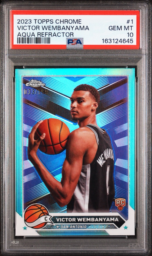 Victor Wembanyama · 2023-24 Topps Chrome - Aqua Refractors · #1 · RC, SN199 [PSA 10]