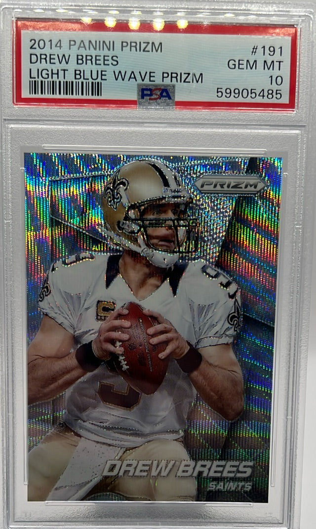 DREW BREES · 2014 Panini Prizm - Light Blue Wave Prizm · #191 · SN99 [PSA 10]