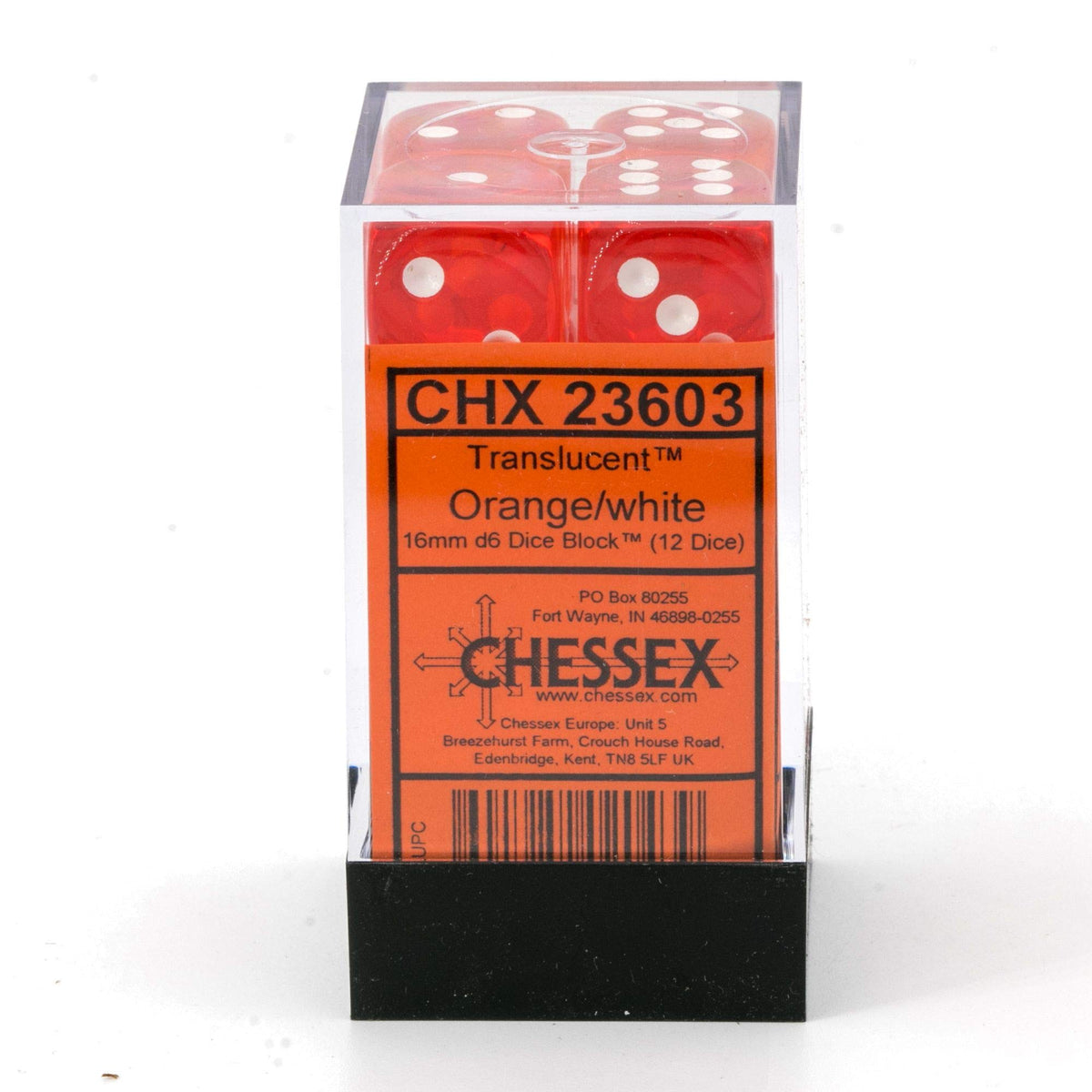 Translucent Orange/White 16mm d6 (12 dice)