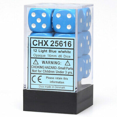 Opaque Light Blue / White 16mm d6 (12 dice)
