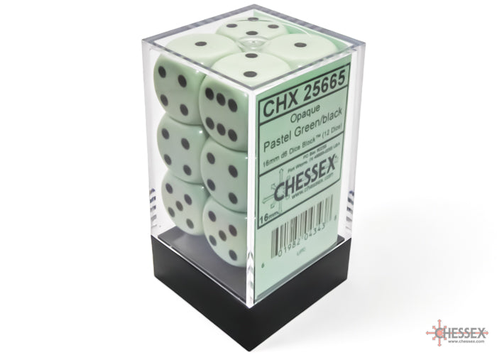 Opaque Pastel Green / Black 16mm d6 (12 dice)