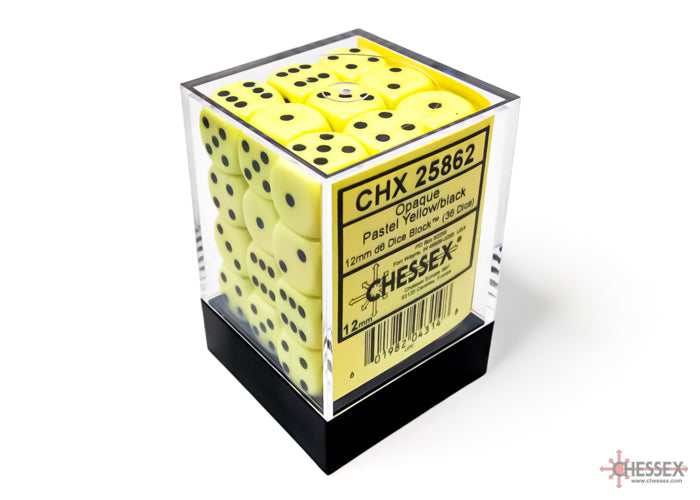 Opaque Pastel Yellow / Black 12mm d6 (12 dice)