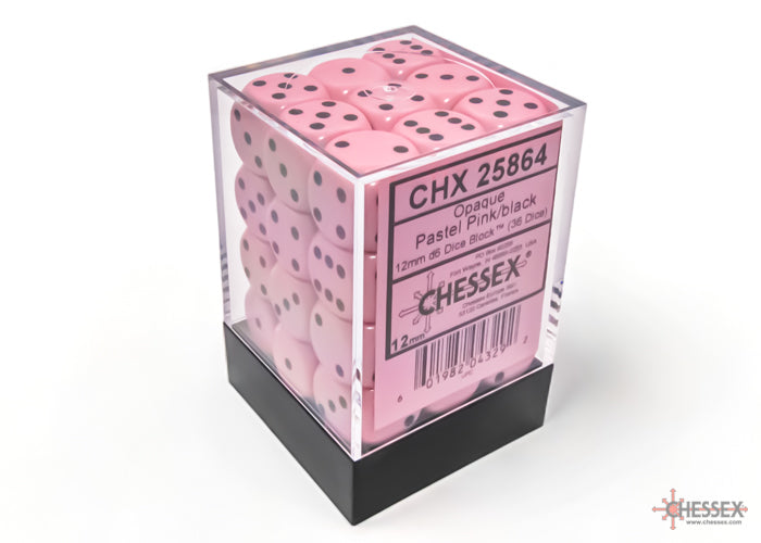 Opaque Pastel Pink / Black 12mm d6 (36 dice)
