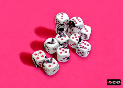 Gemini Black / White / Pink 16mm d6 (12 dice)