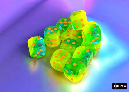 Gemini Plasma Green / Teal / Orange 16mm d6 (12 dice)