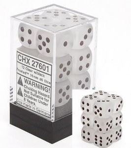 Frosted Clear / Black 16mm d6 (12 dice)