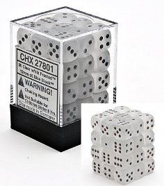 Frosted Clear / Black 12mm d6 (36 dice)