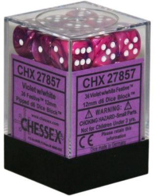 Festive Violet / White 12mm d6 (36 dice)